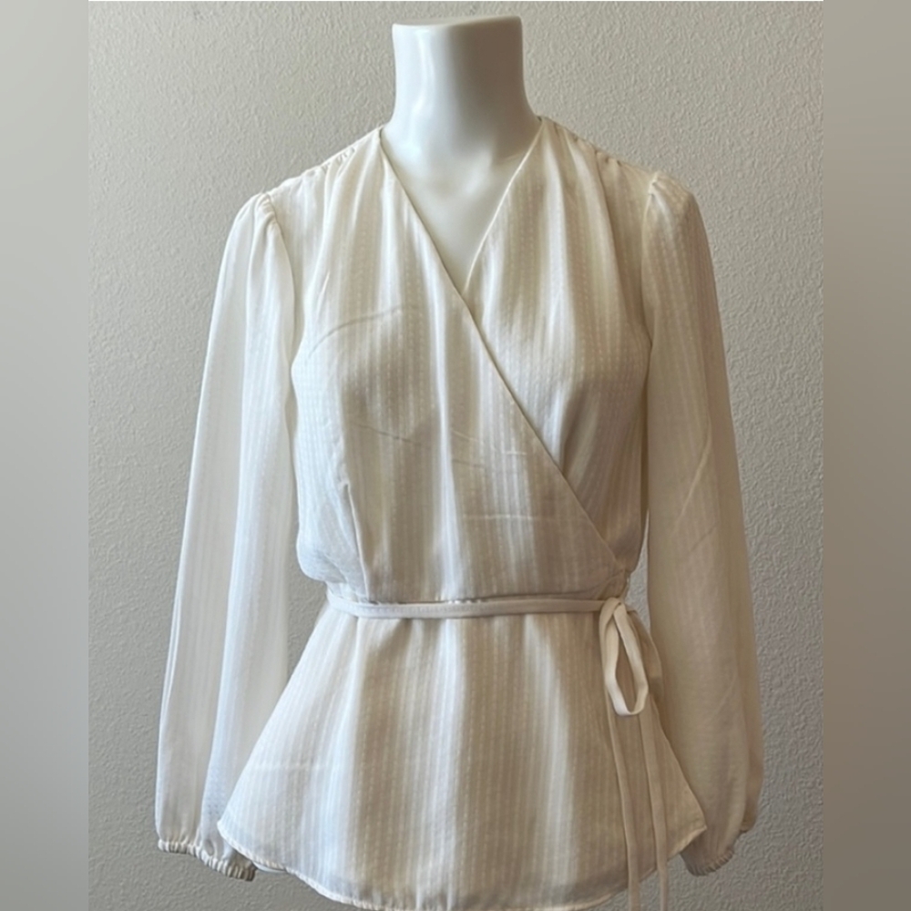 Ann Taylor Cream Wrap Blouse